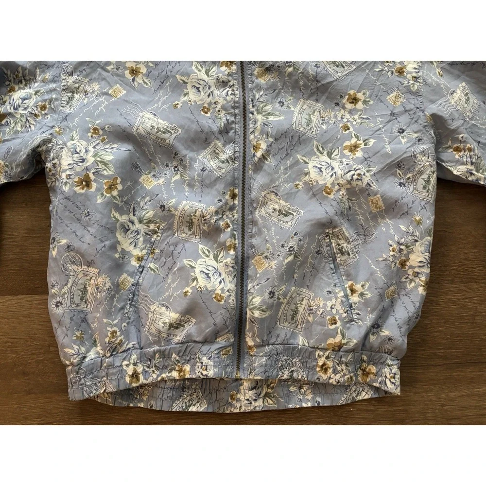 Vintage Women 100% Silk‎ Bomber Jacket EVR Rousso Mixed Floral Windbreaker XL